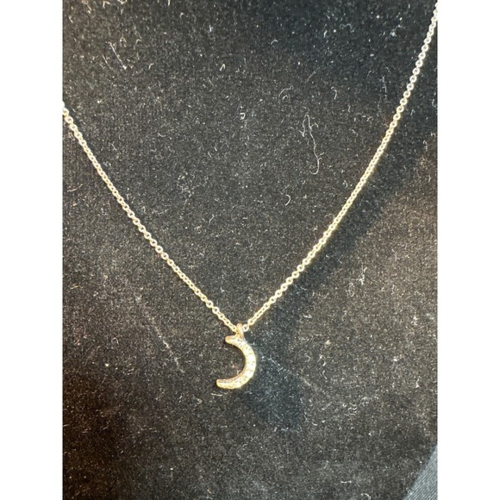 Crescent Moon Charm Necklace‎ Rhinestone Accented Silver Tone Chain
